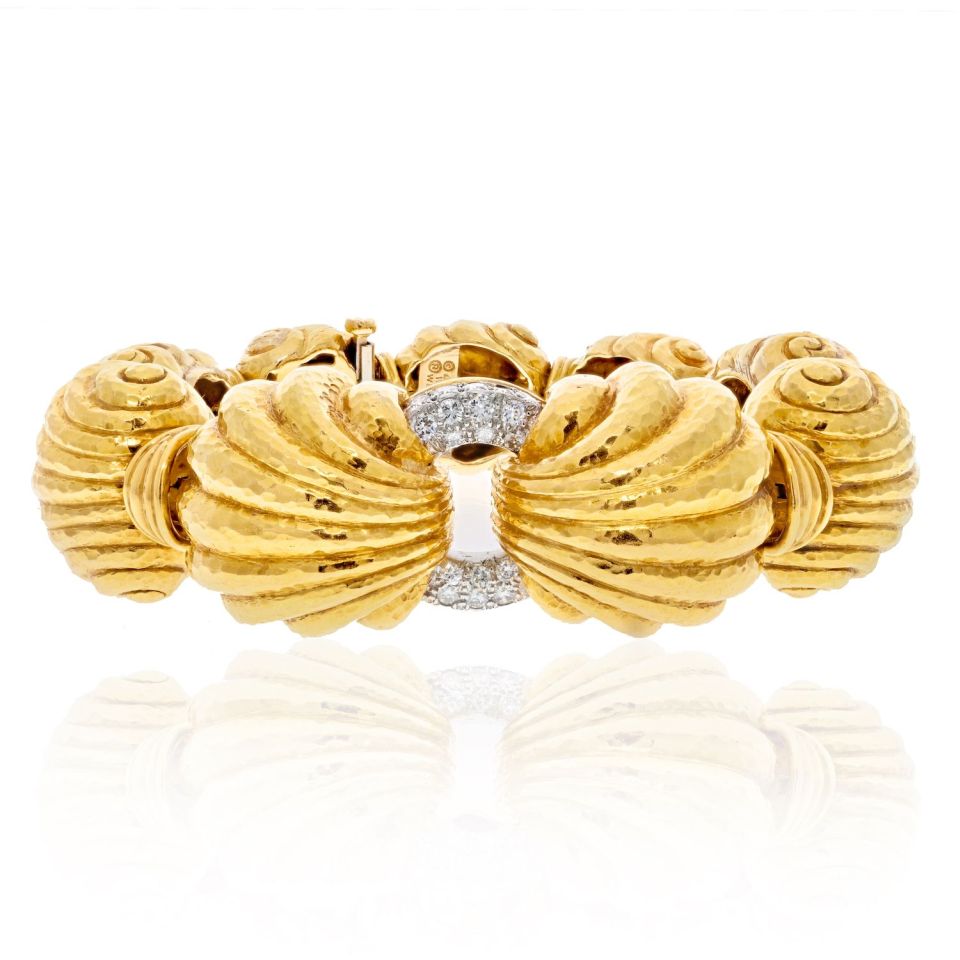 David Webb Platinum & 18K Yellow Gold Escargot Fluted Round Gold Link Bracelet - The Back Vault