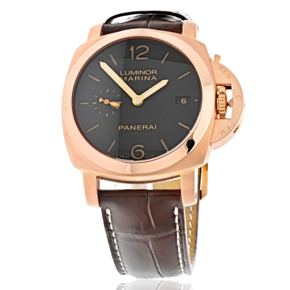 Panerai 18K Rose Gold Luminor Marina 42mm PAM 393 Mens Watch The Back Vault