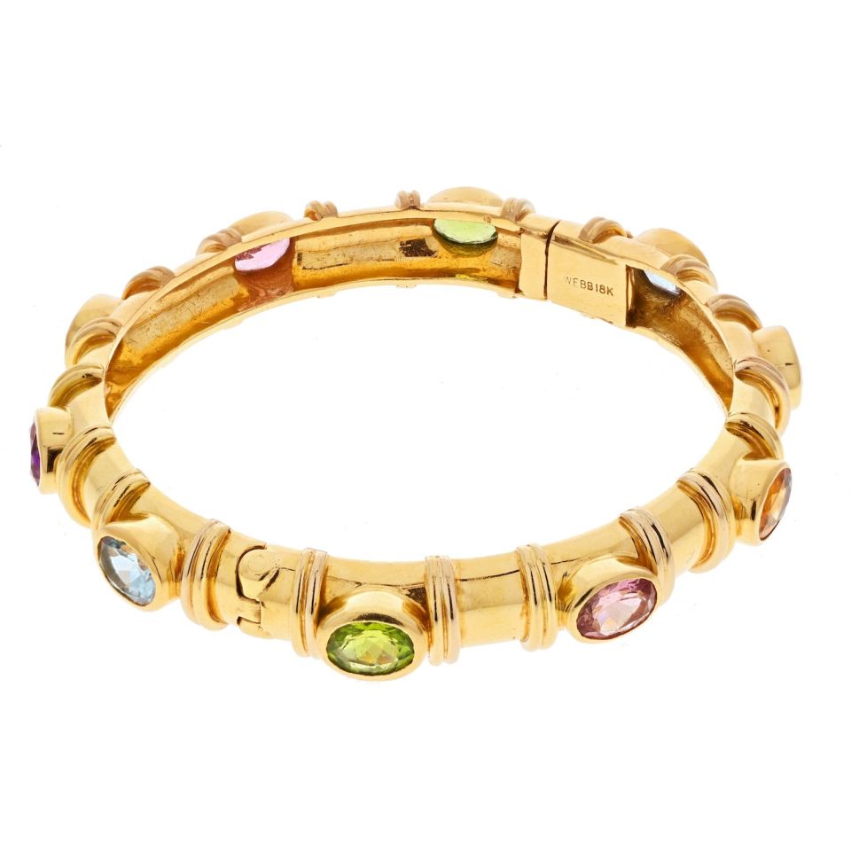 David Webb 18K Yellow Gold Semi Precious Color Stone Bangle Bracelet - The Back Vault