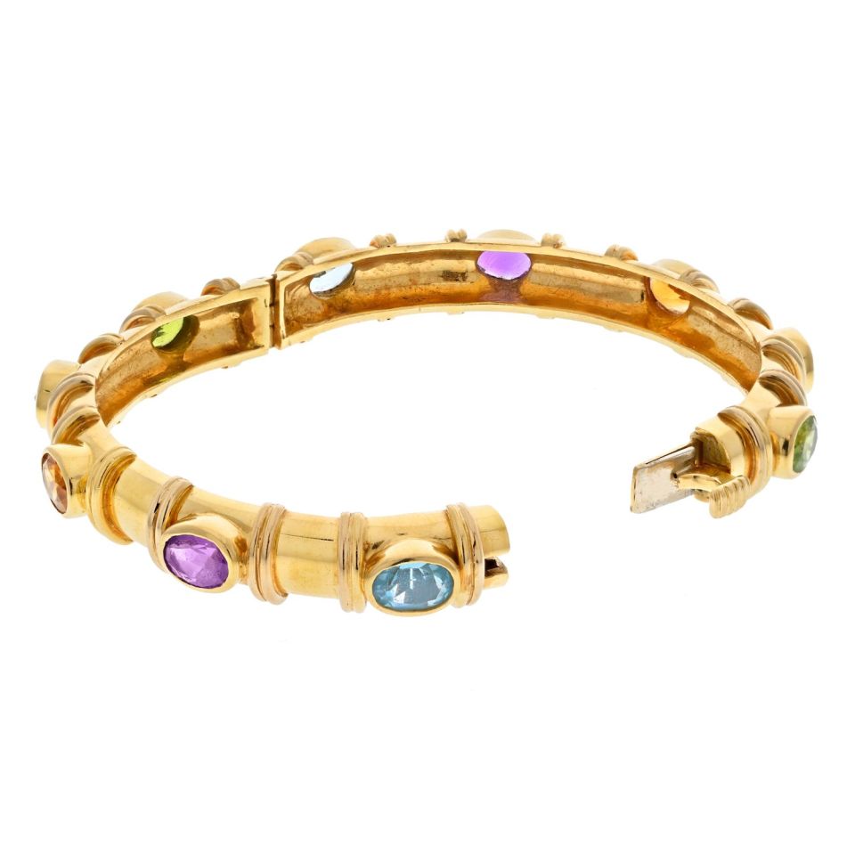 David Webb 18K Yellow Gold Semi Precious Color Stone Bangle Bracelet - The Back Vault