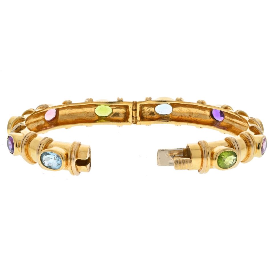 David Webb 18K Yellow Gold Semi Precious Color Stone Bangle Bracelet - The Back Vault