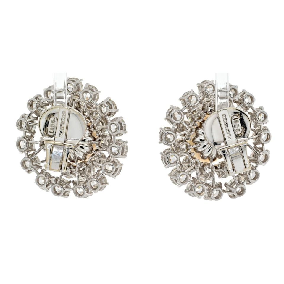 David Webb Platinum Old Cut And Old European Cluster Pearl Clip On Earrings - The Back Vault