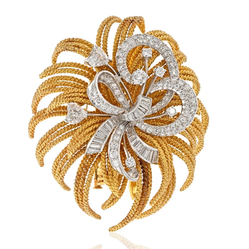 David Webb Platinum & 18K Yellow Gold 8 Carat Diamond Spray Brooch - The Back Vault