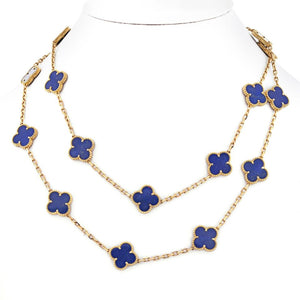 Van Cleef & Arpels Alhambra Platinum & 18K Yellow Gold Lapis Alhambra 20 Motif Necklace