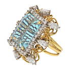 18K Yellow Gold Emerald Cut Aquamarine And Diamond Halo Ring - The Back Vault