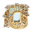 18K Yellow Gold Emerald Cut Aquamarine And Diamond Halo Ring - The Back Vault