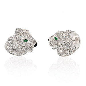 Cartier 18K White Gold Diamond Panthere Heads Stud Earrings