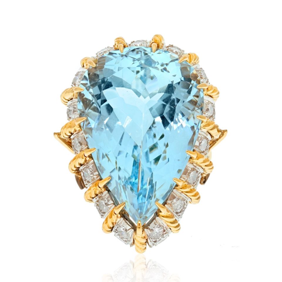 18K Yellow Gold 45 Carat Aquamarine And Diamond Ring - The Back Vault