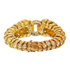 David Webb Platinum & 18K Yellow Gold 21 Carats Scroll Diamond Textured Bracelet - The Back Vault