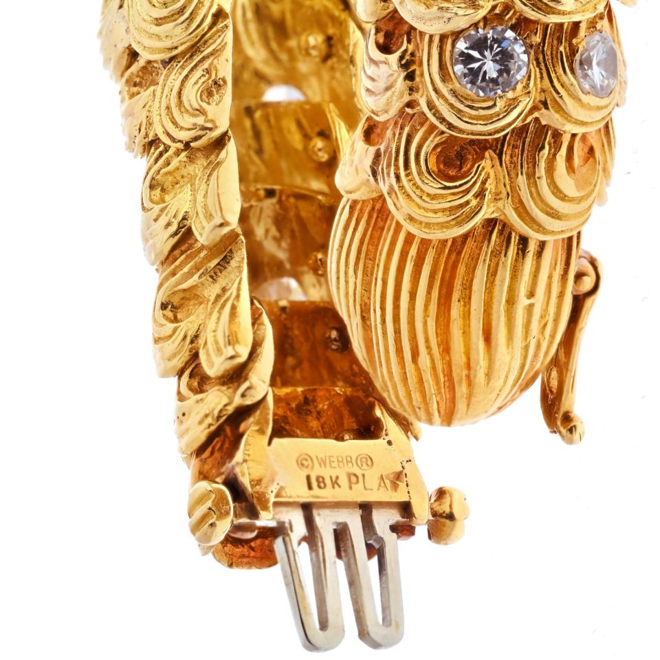 David Webb Platinum & 18K Yellow Gold 21 Carats Scroll Diamond Textured Bracelet - The Back Vault