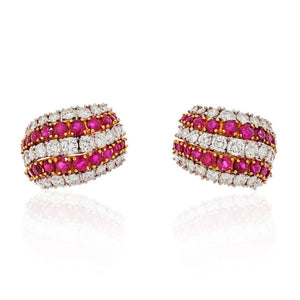 Platinum & 18K Yellow Gold 10 Carat Diamond And Ruby Earrings