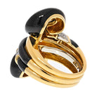 David Webb Platinum & 18K Yellow Gold Black Enamel Swirl Design Pave Diamond Ring - The Back Vault