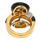 David Webb Platinum & 18K Yellow Gold Black Enamel Swirl Design Pave Diamond Ring - The Back Vault