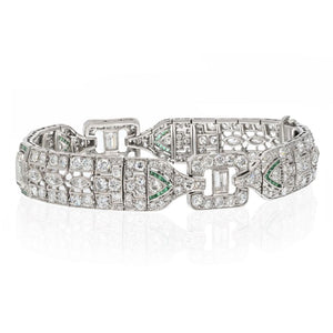 Oscar Heyman Platinum Circa 1925 Diamond And Calibre Cut Green Emerald Bracelet