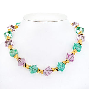 Marina B. 18K Yellow Gold Aqua And Purple Glass Cube Necklace