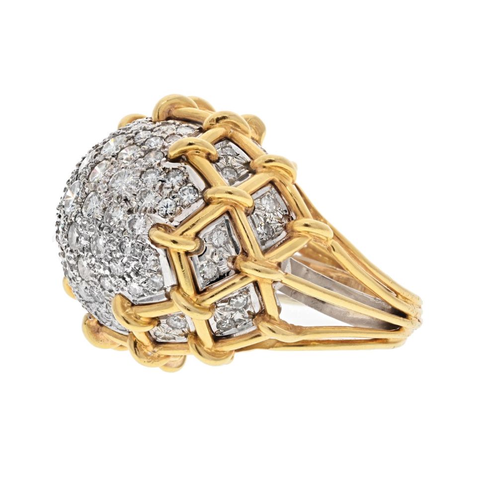 David Webb Platinum & 18K Yellow Gold Geodesic Dome Diamond Ring - The Back Vault