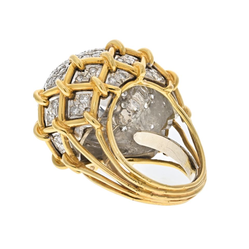 David Webb Platinum & 18K Yellow Gold Geodesic Dome Diamond Ring - The Back Vault