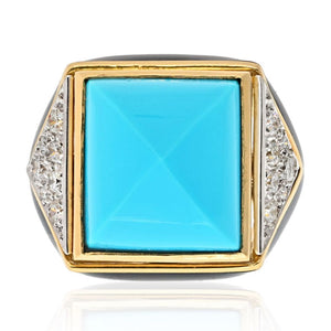 David Webb Platinum & 18K Yellow Gold Summit Turquoise And Diamond Ring