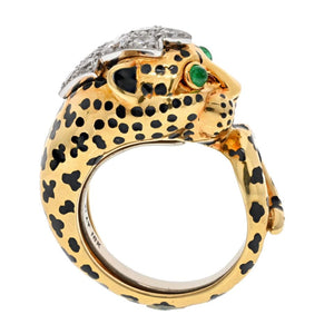 David Webb Platinum & 18K Yellow Gold Cute Diamond Leopard Ring