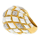 David Webb Platinum & 18K Yellow Gold White Enamel Dome Ring - The Back Vault