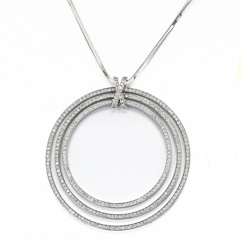 Cartier 18K White Gold Three Tiered Ring Pave Set Pendant Necklace - The Back Vault