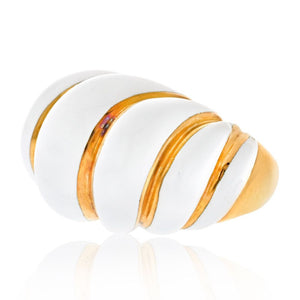 David Webb Platinum & 18K Yellow Gold White Enamel Fluted Shrimp Cocktail Ring