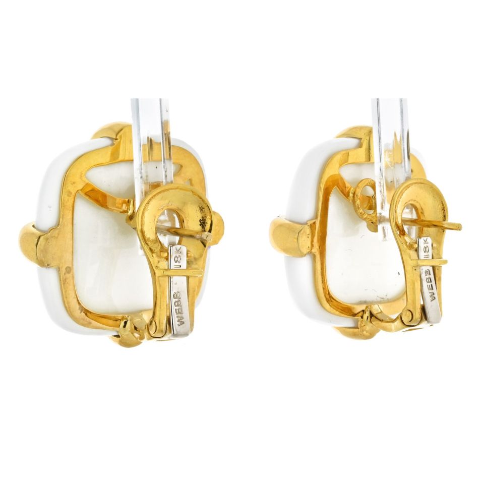 David Webb Platinum & 18K Yellow Gold White Jasper Earrings - The Back Vault