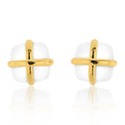 David Webb Platinum & 18K Yellow Gold White Jasper Earrings - The Back Vault