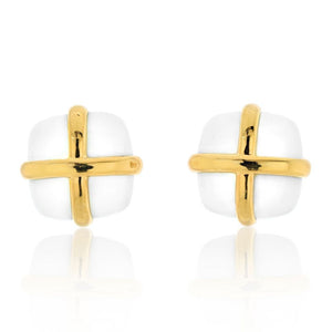 David Webb Platinum & 18K Yellow Gold White Jasper Earrings