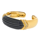 David Webb Platinum & 18K Yellow Gold Carved Onyx And Diamond Hinged Cuff Bracelet - The Back Vault