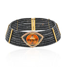 18K Yellow Gold Estate Black Onyx Citrine And Diamond Choker Necklace - The Back Vault