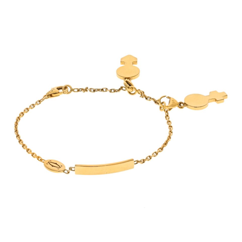 Cartier 18K Yellow Gold ID Plate His And Hers Charms Chain Bracelet The Back Vault