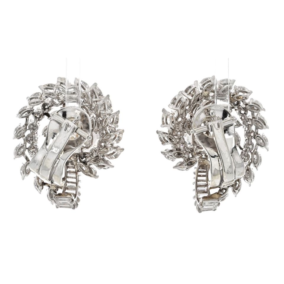 Platinum 16.00cttw Cluster Diamond Clip Earrings - The Back Vault