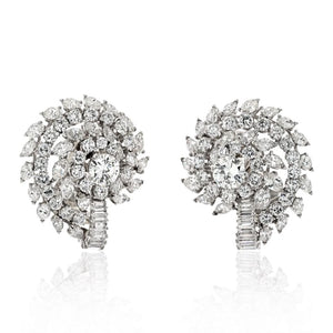 Platinum 16.00cttw Cluster Diamond Clip Earrings