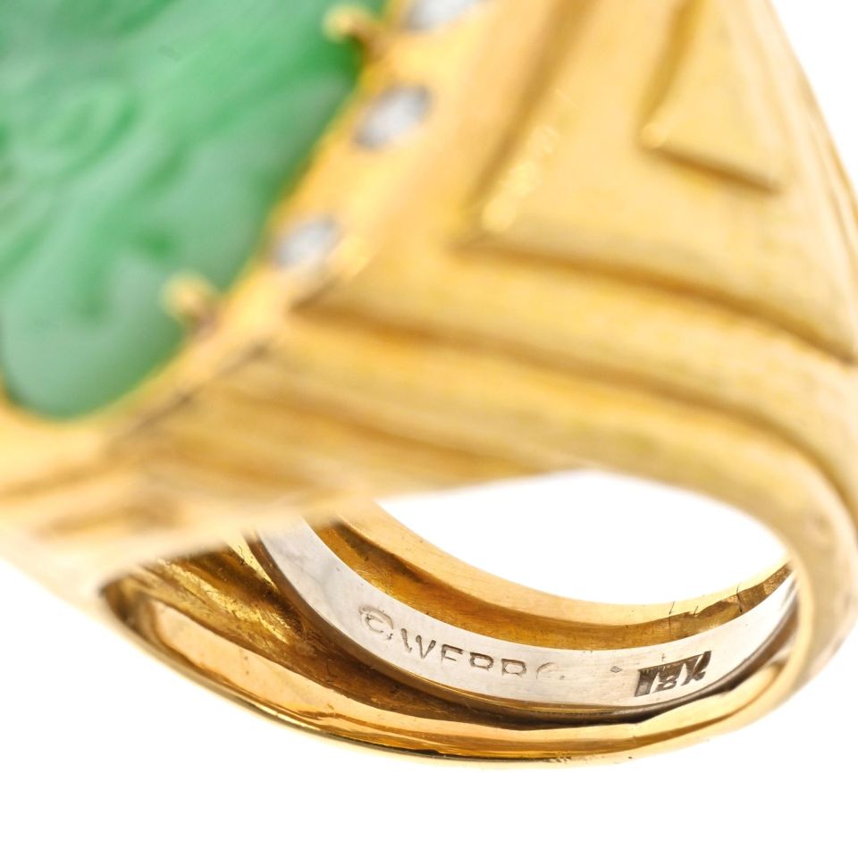 David Webb Platinum & 18K Yellow Gold Jade Diamond Hammered Ring - The Back Vault