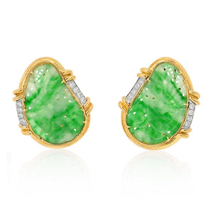 18K Yellow Gold Jade Diamond Earrings