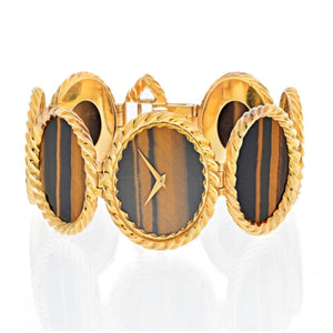 Piaget 18K Yellow Gold 1970's Tiger Eye Oval Link Watch