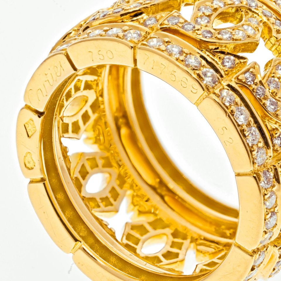 Cartier 18K Yellow Gold Double C Diamond Ring - The Back Vault