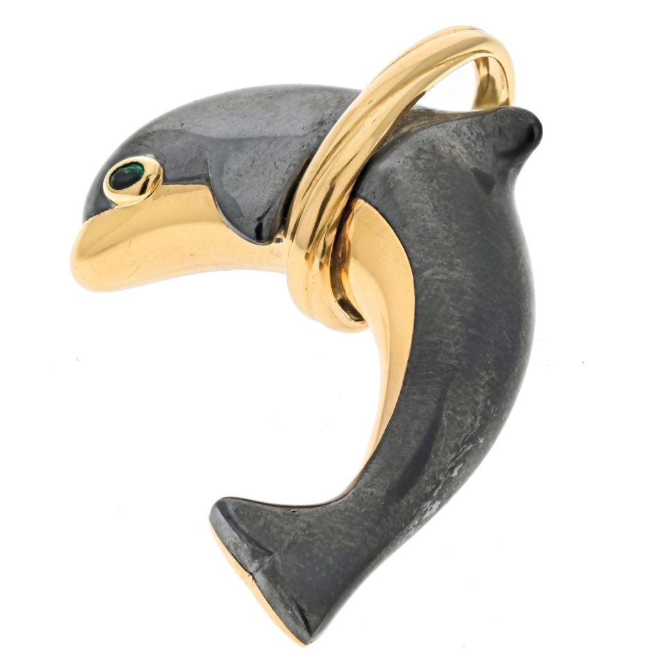 Cartier 18K Yellow Gold Hematite Dolphine Pendant - The Back Vault