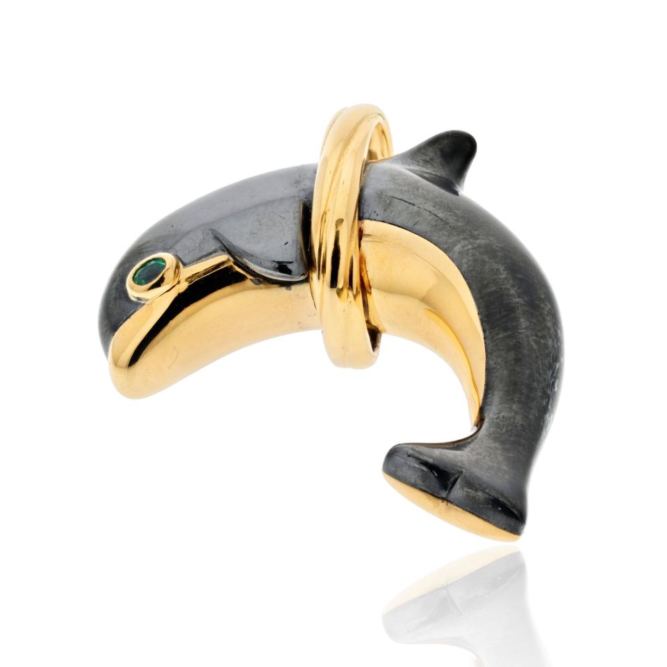 Cartier 18K Yellow Gold Hematite Dolphine Pendant - The Back Vault