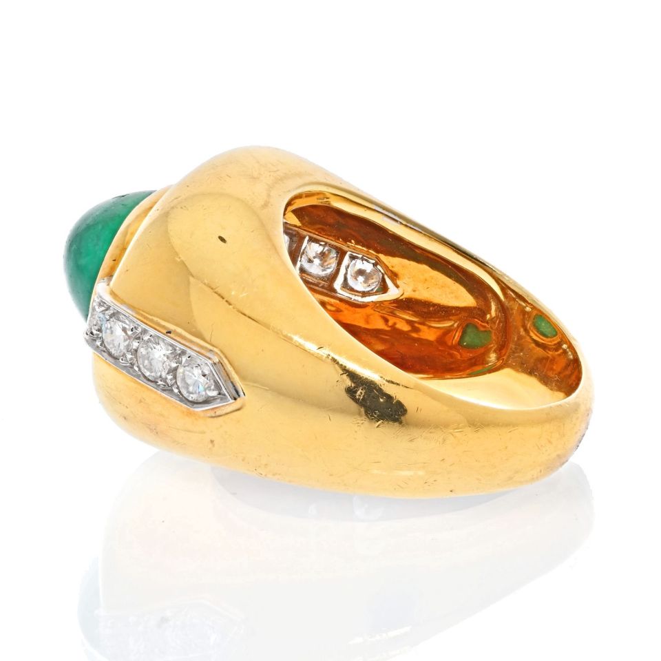 David Webb 18K Yellow Gold Cabochon Emerald Diamond Ring - The Back Vault