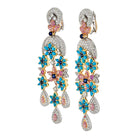 18K Two Tone Turquoise Diamond Flower Motif Earrings - The Back Vault