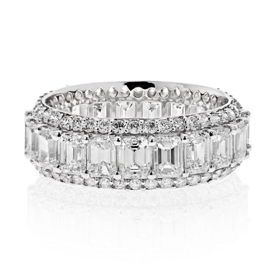 14K White Gold Emerald Cut And Round Cut Diamond Eternity Eternity Band - The Back Vault