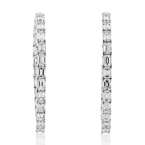 14K White Gold 7.50cttw Emerald Cut Diamond Hoop Earrings