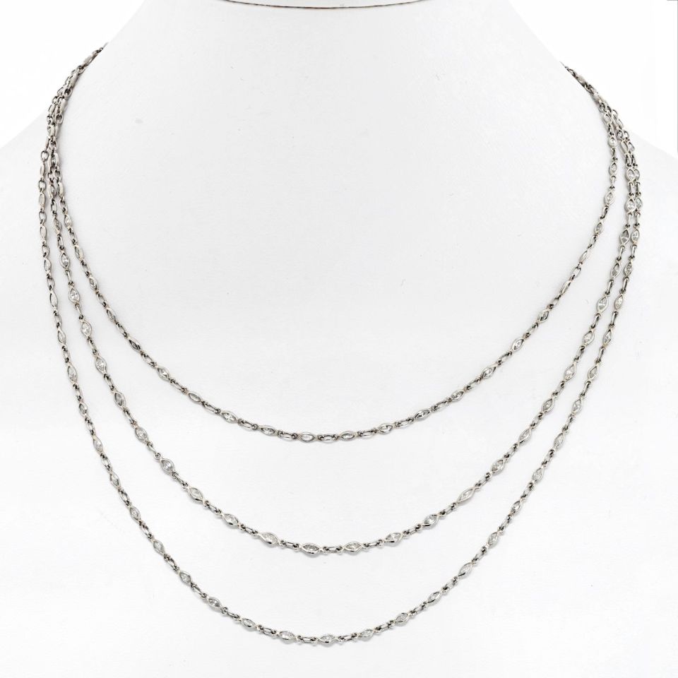 Platinum Old Cut Marquise Vintage Diamond 56 inches Diamonds by the Yard Necklace - The Back Vault