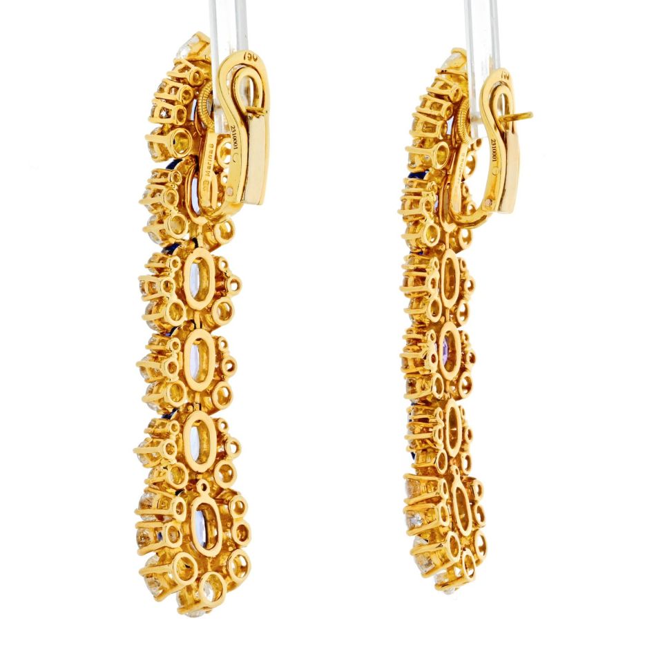 Marina B. 18K Yellow Gold Diamond And Sapphire Drop Earrings - The Back Vault