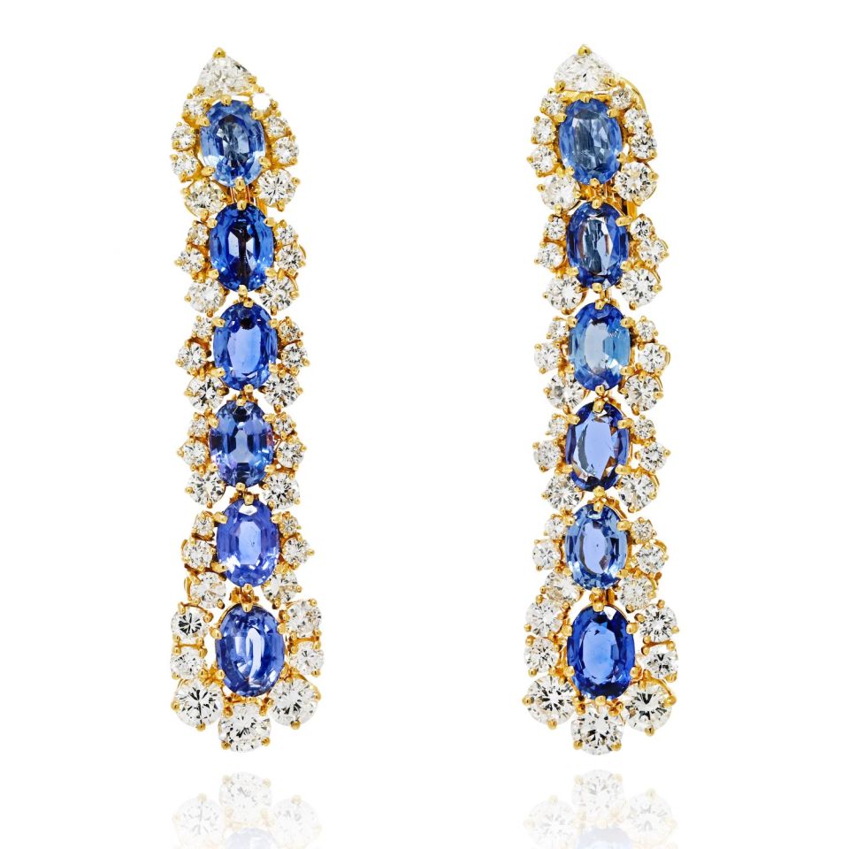 Marina B. 18K Yellow Gold Diamond And Sapphire Drop Earrings - The Back Vault