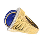 David Webb Platinum & 18K Yellow Gold Hammered Finish, Carved Lapis And Diamond Frame Ring - The Back Vault