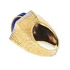 David Webb Platinum & 18K Yellow Gold Hammered Finish, Carved Lapis And Diamond Frame Ring - The Back Vault