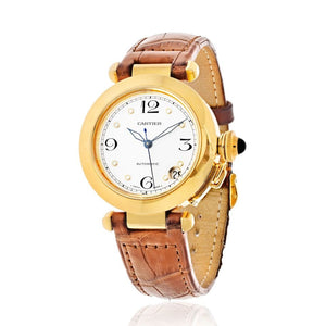 Cartier 18K Yellow Gold Smooth Bezel White Dial Automatic Women Watch